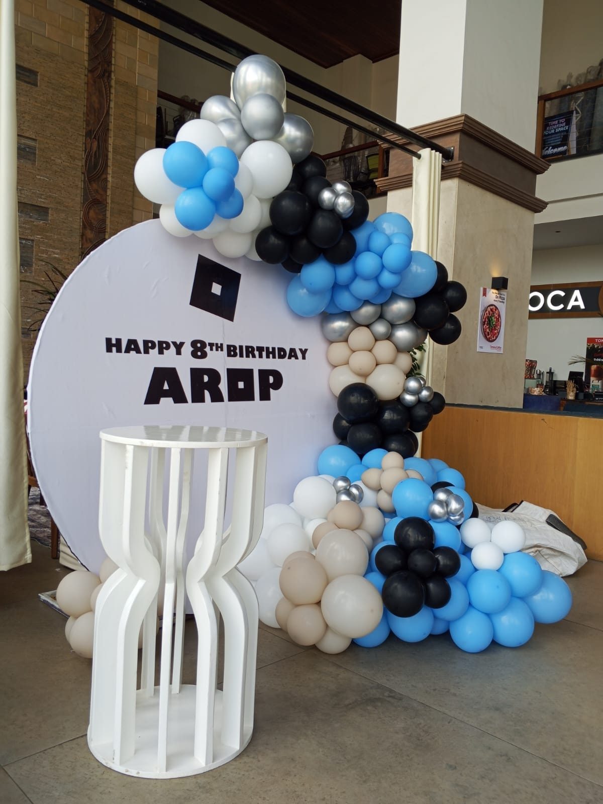 Luxe Round Board Balloon Arch and Pedestal Cake Stand with Themed Balloons Decor for Hire in Nairobi - view 2