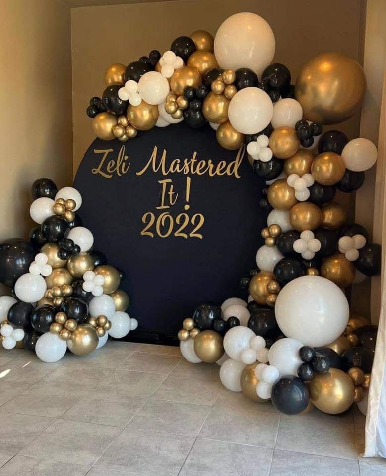 Luxe Round Board Balloon Arch and Pedestal Cake Stand with Themed Balloons Decor for Hire in Nairobi