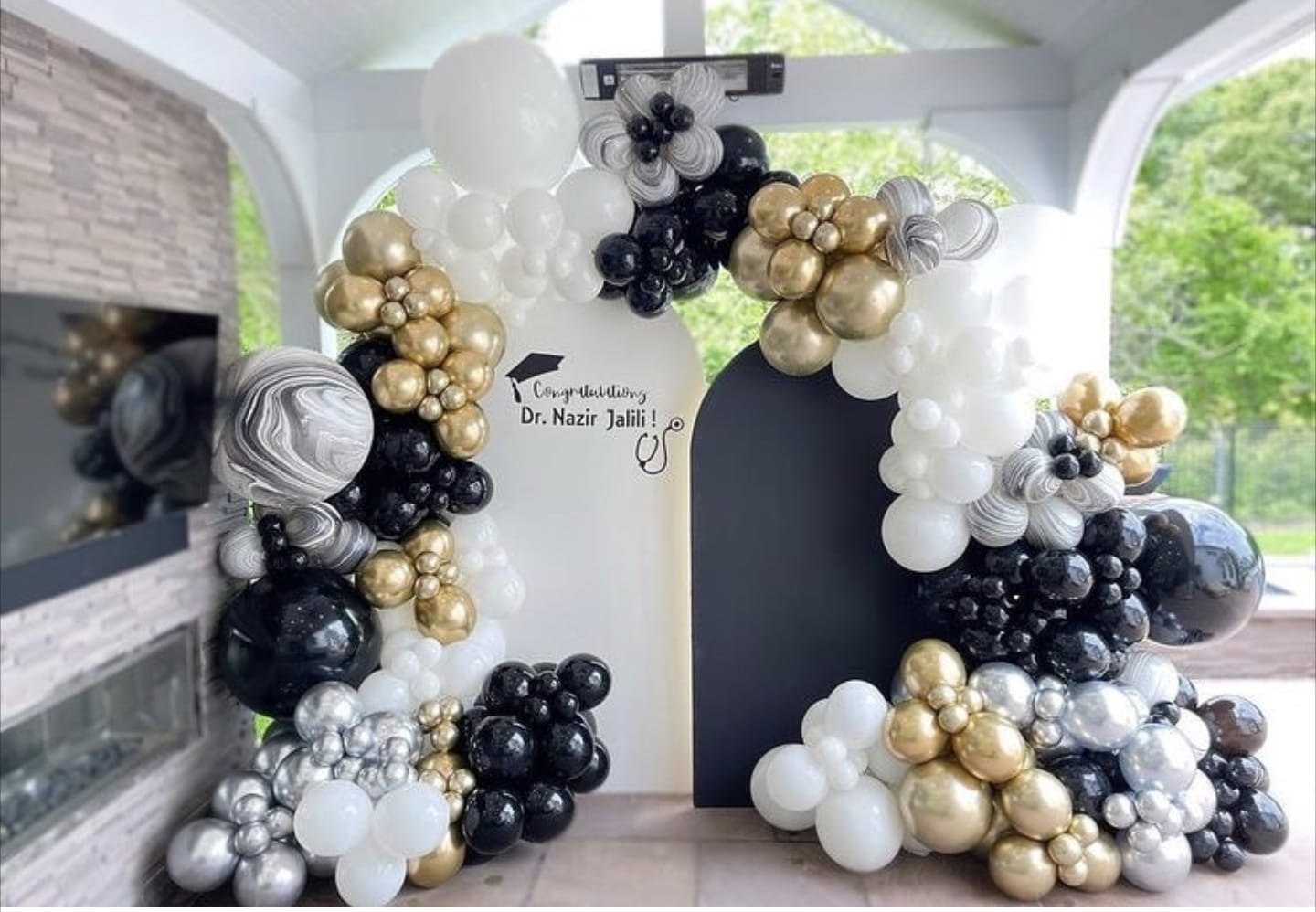 Graduation backdrop design 7 for hire in Nairobi — customisable balloon and floral installation
