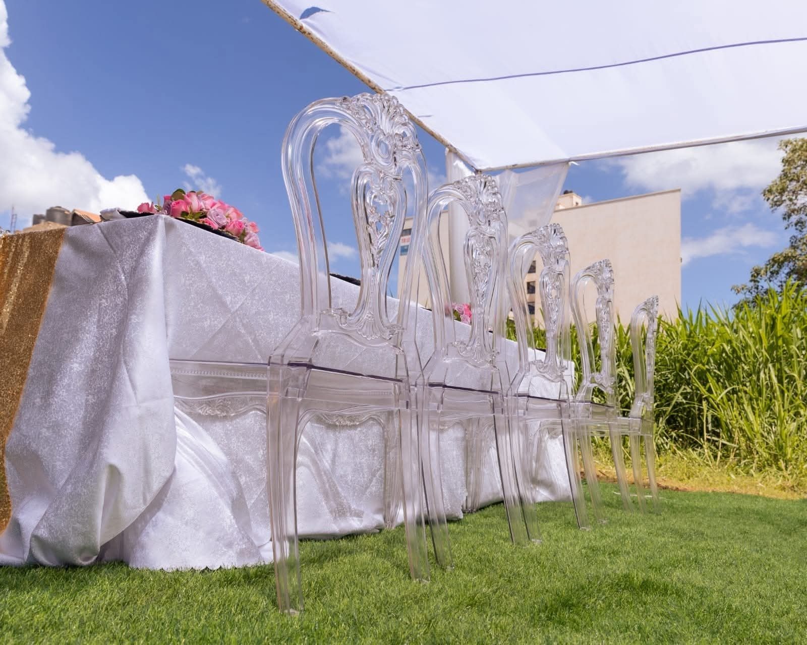 Crystal Clear Ghost Chairs for wedding ceremony hire in Nairobi